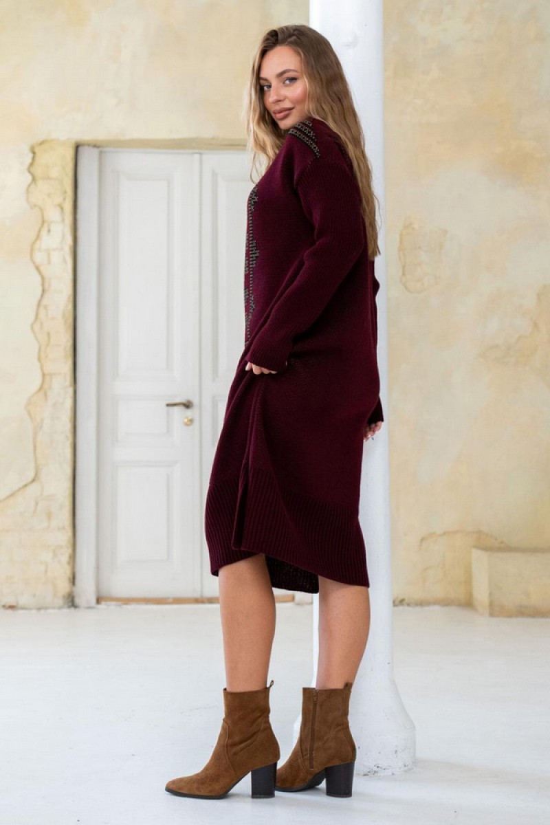 Knitted dress vyshyvanka Verbena (burgundy, black, caramel)