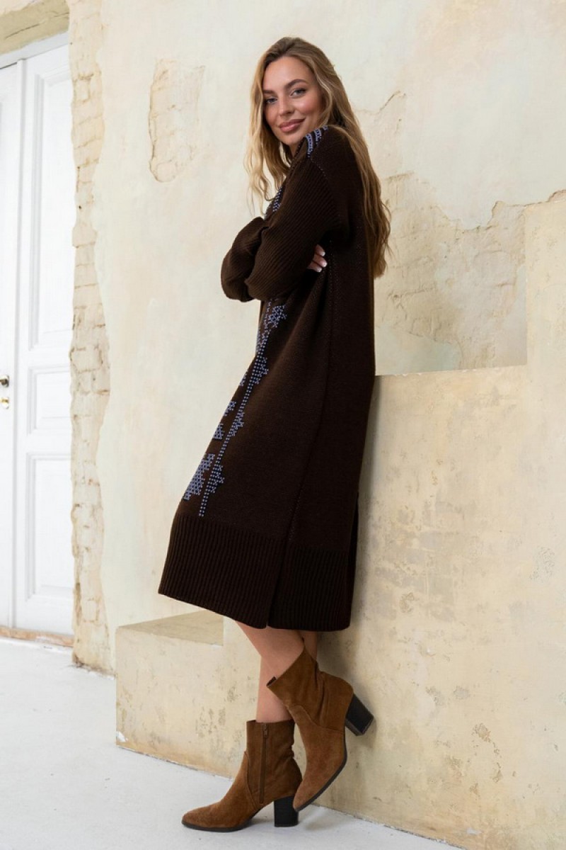 Knitted dress vyshyvanka Verbena (chocolate, black, purple)