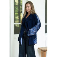 Khristina, a blue knitted cardigan in etnostil (sweater)