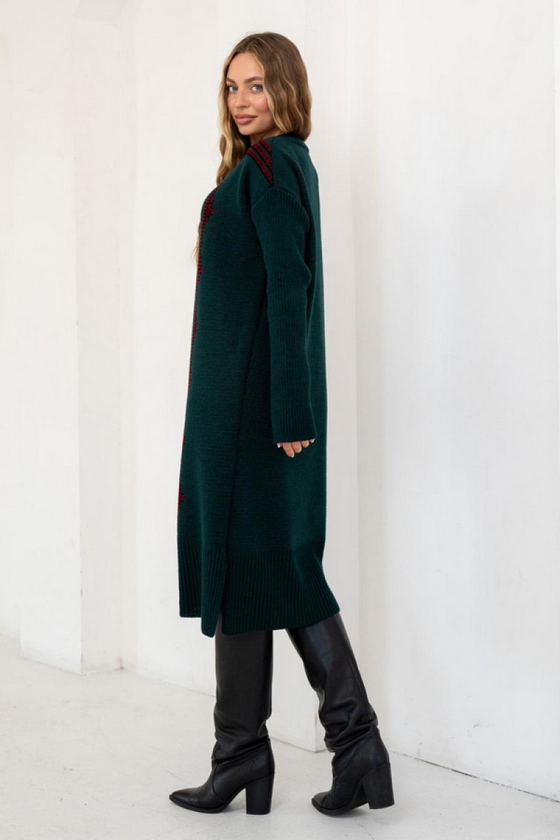 Knitted dress vyshyvanka Verbena (emerald, black, red)