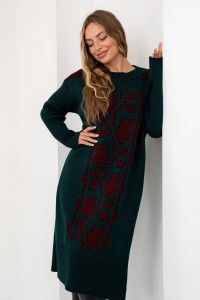 Knitted dress vyshyvanka Verbena (emerald, black, red)