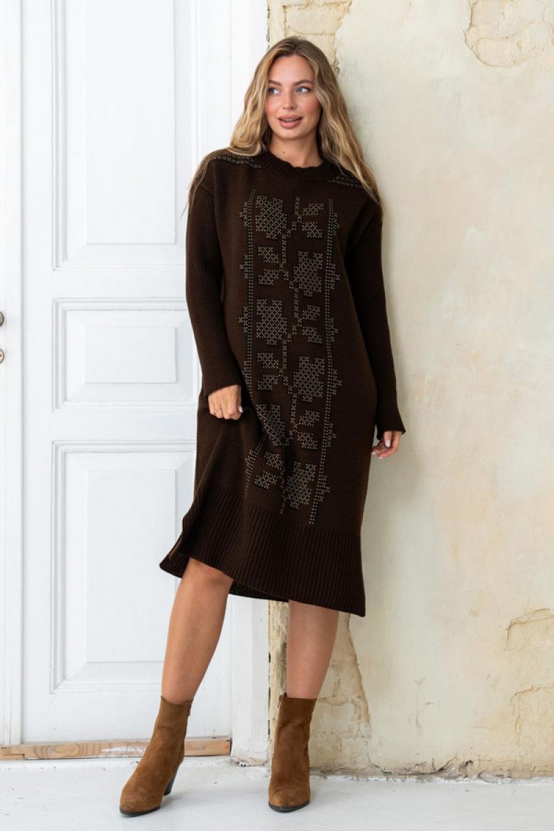 Knitted dress vyshyvanka Verbena (chocolate, black, caramel)