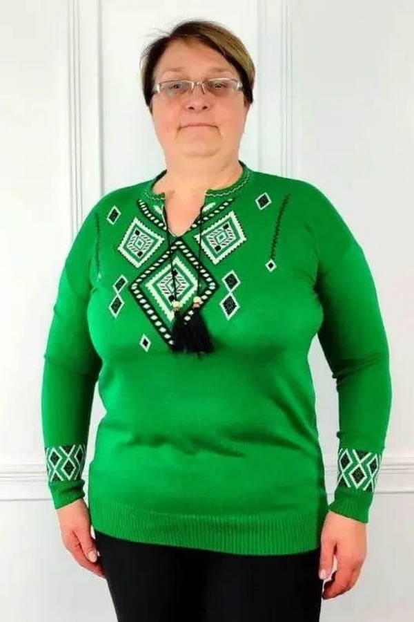 Джемпер вишиванка жіноча зелена Віра, XXXL