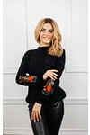 Embroidered sweater for women in dark-blue with a bouquet of flowers,