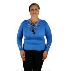 Blue embroidered women's sweater, Vanda