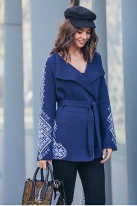 Khristina, a blue knitted cardigan in etnostil (sweater)