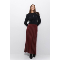 long pleated skirt, burgundy knitted skirt . size  S-M