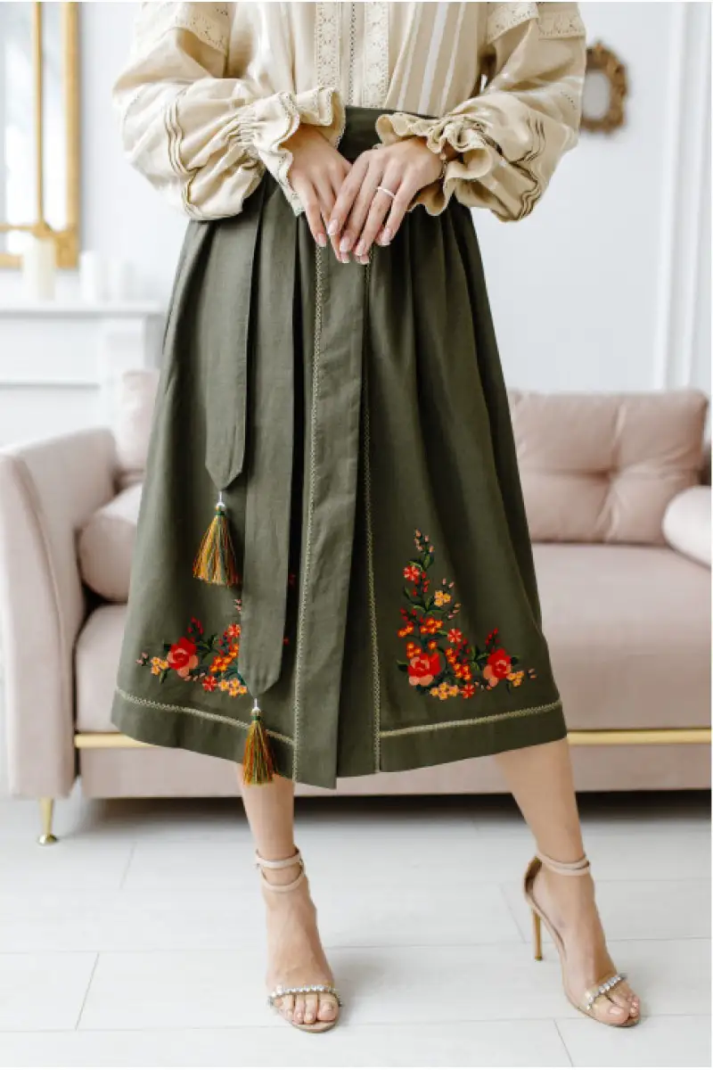 Khaki embroidered skirt best sale