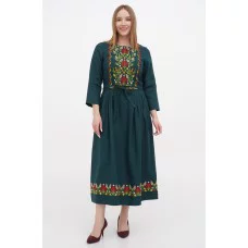Журавка, сукня лляна довга  вишиванка, зелена